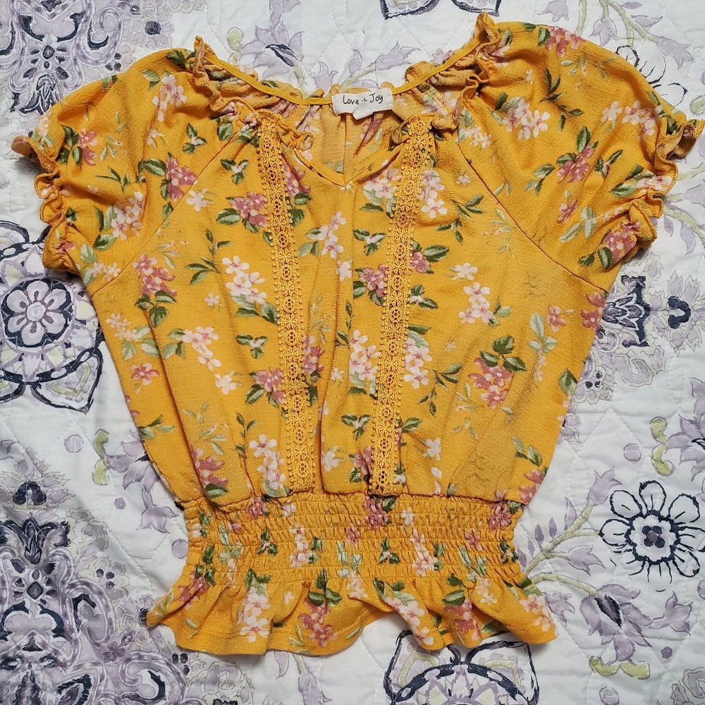 Love+Joy big girls floral top sz M 10-12